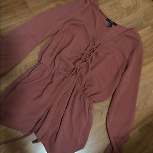 Burnt Orange Tie Lace Up Romper